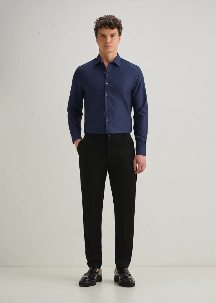 NAVY BLUE STITCHLESS PLACKET PREMIUM WRINKLE-FREE SHIRT