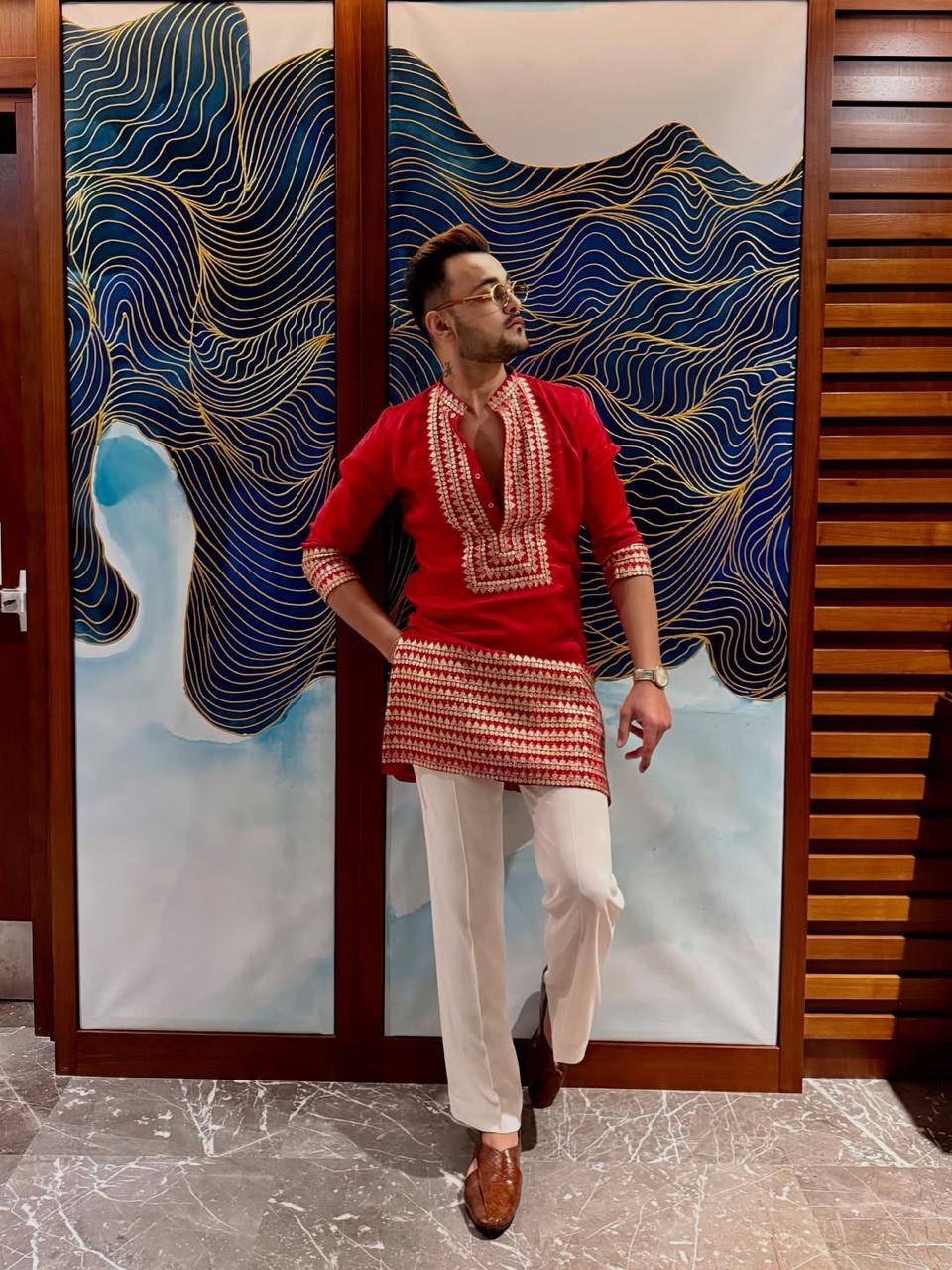 RED EMBROIDERED KURTA SET