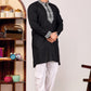 BLACK CHAIN SILK MANDARIN NECK EMBROIDERED KURTA