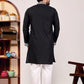 BLACK CHAIN SILK MANDARIN NECK EMBROIDERED KURTA