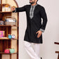 BLACK CHAIN SILK MANDARIN NECK EMBROIDERED KURTA