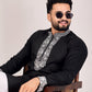 BLACK CHAIN SILK MANDARIN NECK EMBROIDERED KURTA