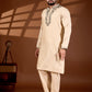 MEN'S COTTON NECK EMBROIDERED CREAM KURTA WITH CREAM TROUSER PANT