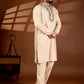 MEN'S COTTON NECK EMBROIDERED CREAM KURTA WITH CREAM TROUSER PANT