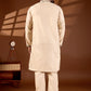 MEN'S COTTON NECK EMBROIDERED CREAM KURTA WITH CREAM TROUSER PANT