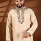 MEN'S COTTON NECK EMBROIDERED CREAM KURTA WITH CREAM TROUSER PANT