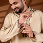 MEN'S COTTON NECK EMBROIDERED CREAM KURTA WITH CREAM TROUSER PANT