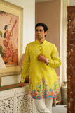 CITRUS SPLASH YELLOW CAMELLIA FLOWER KURTA
