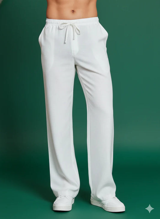 BAGGY ETHNIC PANTS IN WHITE FOR KURTAS WITH ELASTIC AND DRAWSTRING