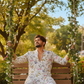 WHITE NARGIS PRINT BOMBER KING KURTA