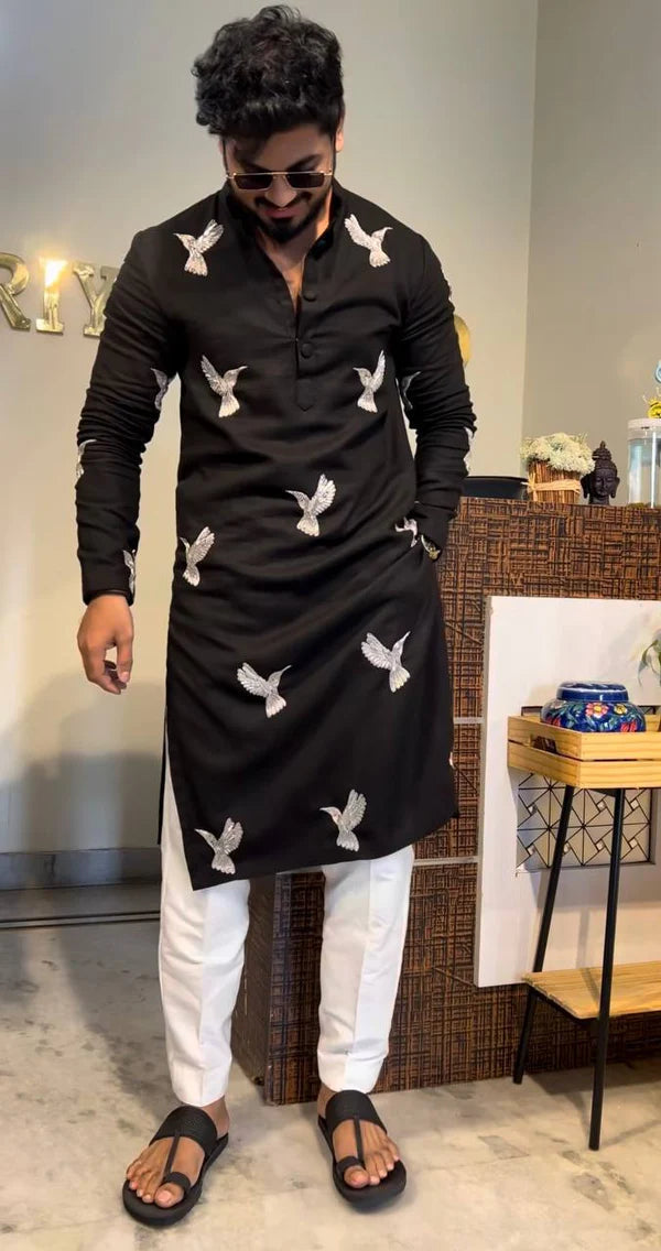 HUMMING BIRDS N SEQUENCE EMBRODARY WORK N PAJAMA SET