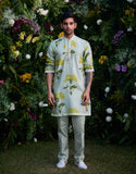 THE ROYAL MISS GREEN CHANDERI EMBROIDERY HAND BLOCK PRINT KURTA AND TROUSER SET