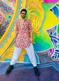 RED AND WHITE PRINTED KURTA PAJAMA SET FOR MEN'S