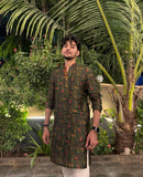 OLIVE GREEN PRINTED KURTA PAJAMA SET