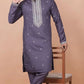 FLORAL EMBROIDERED THREAD WORK MANDARIN COLLAR KURTA WITH TROUSERS