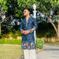 MEN'S BLUE KENZO BEAD WORK EMBROIDERED KURTA SET