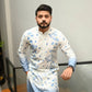 BLUE OMBRE PRINTED AND MIRROR WORK KURTA SET