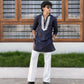 Blue v neck embroidery thred kurta with pajama