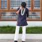 Blue v neck embroidery thred kurta with pajama