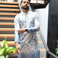 BLUE OMBRE PRINTED AND MIRROR WORK KURTA SET